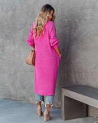 Amyah Pocketed Knit Duster Cardigan - Fuchsia AEOM-001