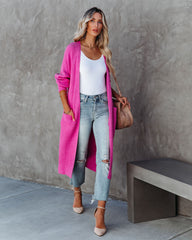 Amyah Pocketed Knit Duster Cardigan - Fuchsia AEOM-001