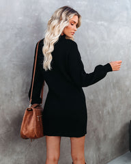 Anastasia Mock Neck Knit Sweater Dress - Black - FINAL SALE LUMI-001