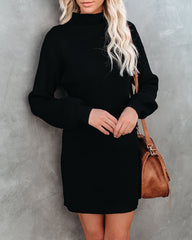 Anastasia Mock Neck Knit Sweater Dress - Black - FINAL SALE LUMI-001