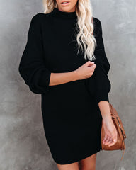 Anastasia Mock Neck Knit Sweater Dress - Black - FINAL SALE LUMI-001