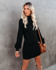 Anastasia Mock Neck Knit Sweater Dress - Black - FINAL SALE LUMI-001