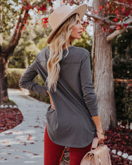 Andie Cotton Blend Long Sleeve Tee - Charcoal - FINAL SALE FLAW-001