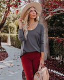 Andie Cotton Blend Long Sleeve Tee - Charcoal - FINAL SALE FLAW-001
