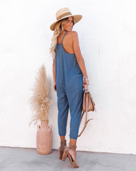 Andy Cotton Blend Pocketed Jumpsuit - Denim Blue FLAW-001