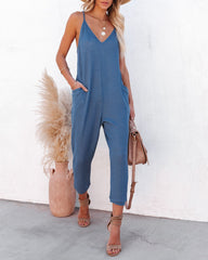 Andy Cotton Blend Pocketed Jumpsuit - Denim Blue FLAW-001