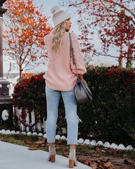 Angel Aura Relaxed Knit Pom Sweater - Blush FLAT-001