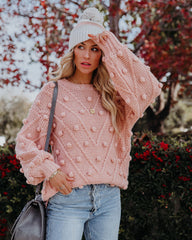 Angel Aura Relaxed Knit Pom Sweater - Blush FLAT-001