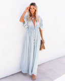 Anika Pocketed Button Down Ruffle Maxi Dress - Waterlily FLAW-001