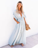 Anika Pocketed Button Down Ruffle Maxi Dress - Waterlily FLAW-001