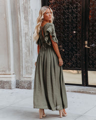 Anika Pocketed Button Down Ruffle Maxi Dress - Olive FLAW-001