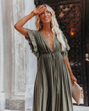 Anika Pocketed Button Down Ruffle Maxi Dress - Olive FLAW-001