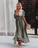 Anika Pocketed Button Down Ruffle Maxi Dress - Olive FLAW-001
