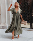 Anika Pocketed Button Down Ruffle Maxi Dress - Olive