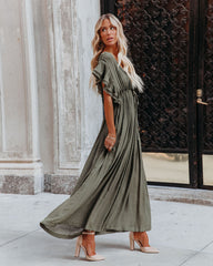 Anika Pocketed Button Down Ruffle Maxi Dress - Olive FLAW-001