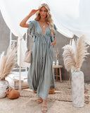 Anika Pocketed Button Down Ruffle Maxi Dress - Sage Dust FLAW-001