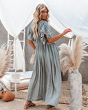 Anika Pocketed Button Down Ruffle Maxi Dress - Sage Dust FLAW-001