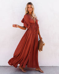 Anika Pocketed Button Down Ruffle Maxi Dress - Terracotta FLAW-001