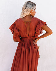 Anika Pocketed Button Down Ruffle Maxi Dress - Terracotta FLAW-001