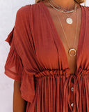 Anika Pocketed Button Down Ruffle Maxi Dress - Terracotta FLAW-001