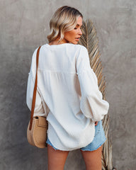 Anita Cotton Balloon Sleeve Henley Top - Oatmeal - FINAL SALE PROM-001