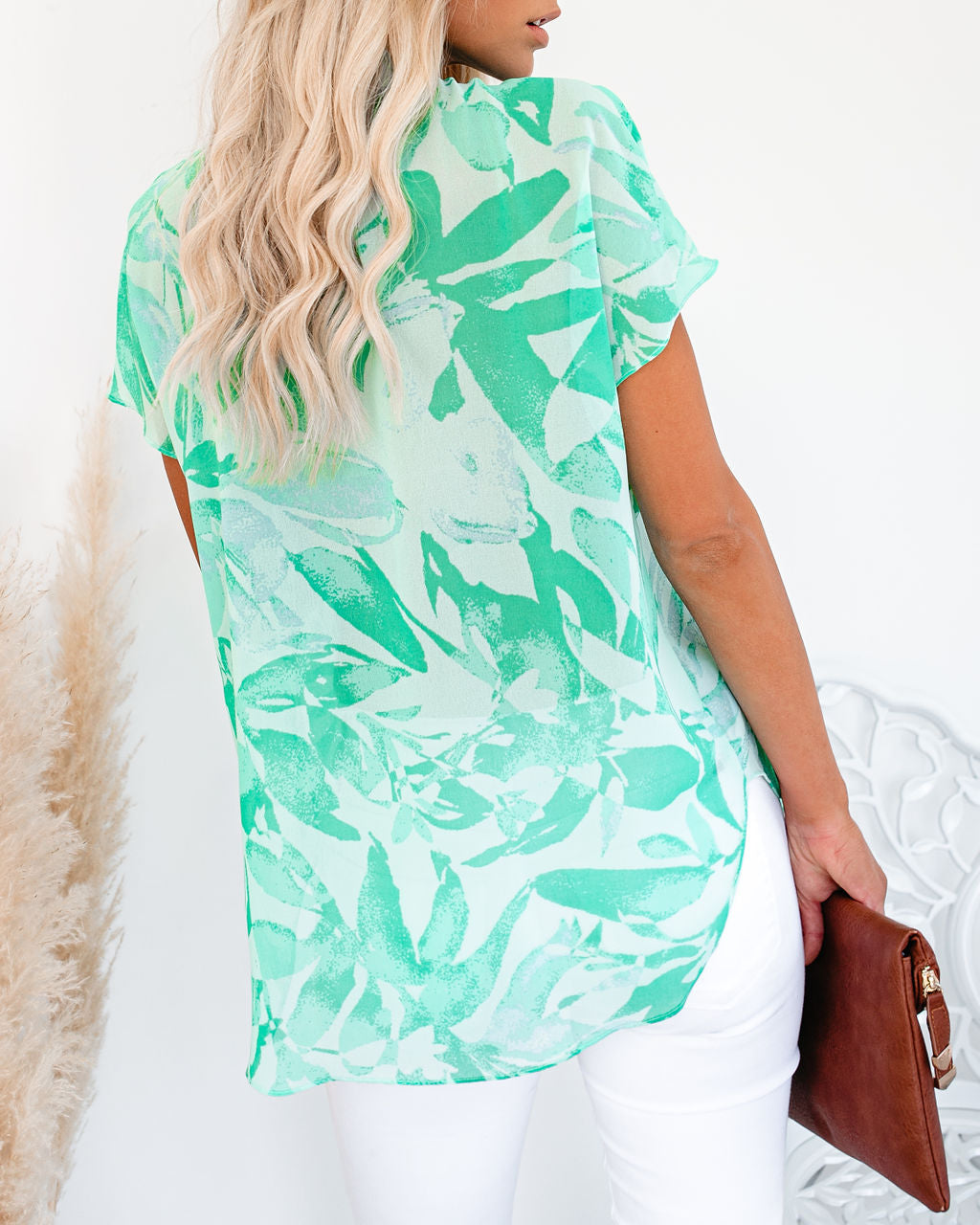 Aqua Oasis Leaf Print Blouse OLIV-001