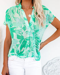 Aqua Oasis Leaf Print Blouse OLIV-001