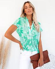 Aqua Oasis Leaf Print Blouse OLIV-001