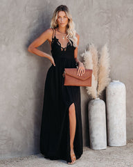 Archer Pocketed Lace Eyelet Maxi Dress - Black CHRY-001