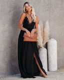 Archer Pocketed Lace Eyelet Maxi Dress - Black CHRY-001