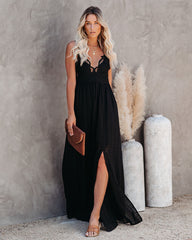 Archer Pocketed Lace Eyelet Maxi Dress - Black CHRY-001