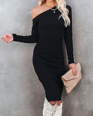 Arielle Off The Shoulder Ribbed Knit Midi Dress - FINAL SALE InsStreet