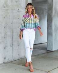 Arty Cotton Tie Dye Plaid Button Down Top - FINAL SALE InsStreet