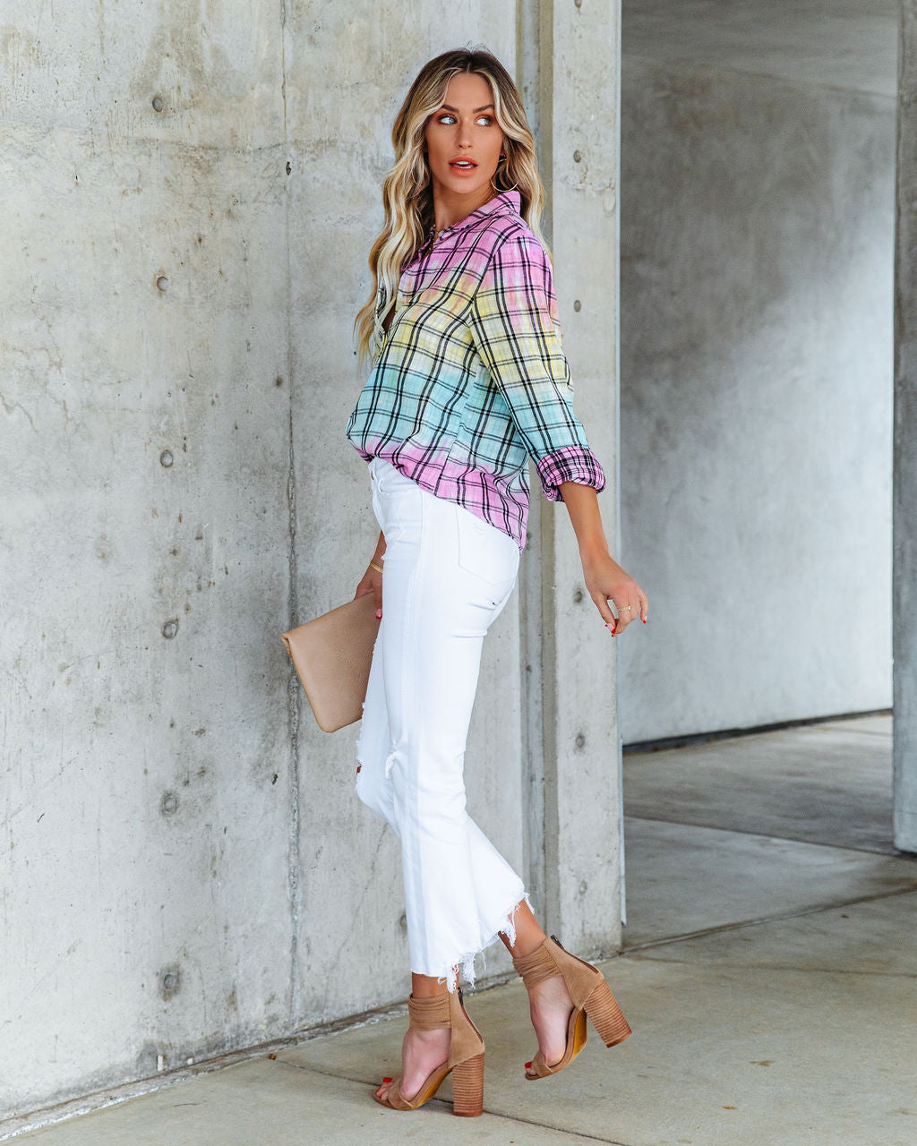 Arty Cotton Tie Dye Plaid Button Down Top - FINAL SALE InsStreet