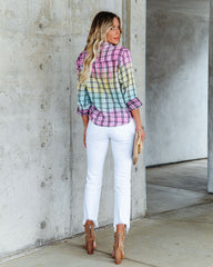 Arty Cotton Tie Dye Plaid Button Down Top - FINAL SALE InsStreet