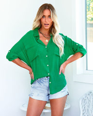 Asana Woven Button Down Top - Green InsStreet