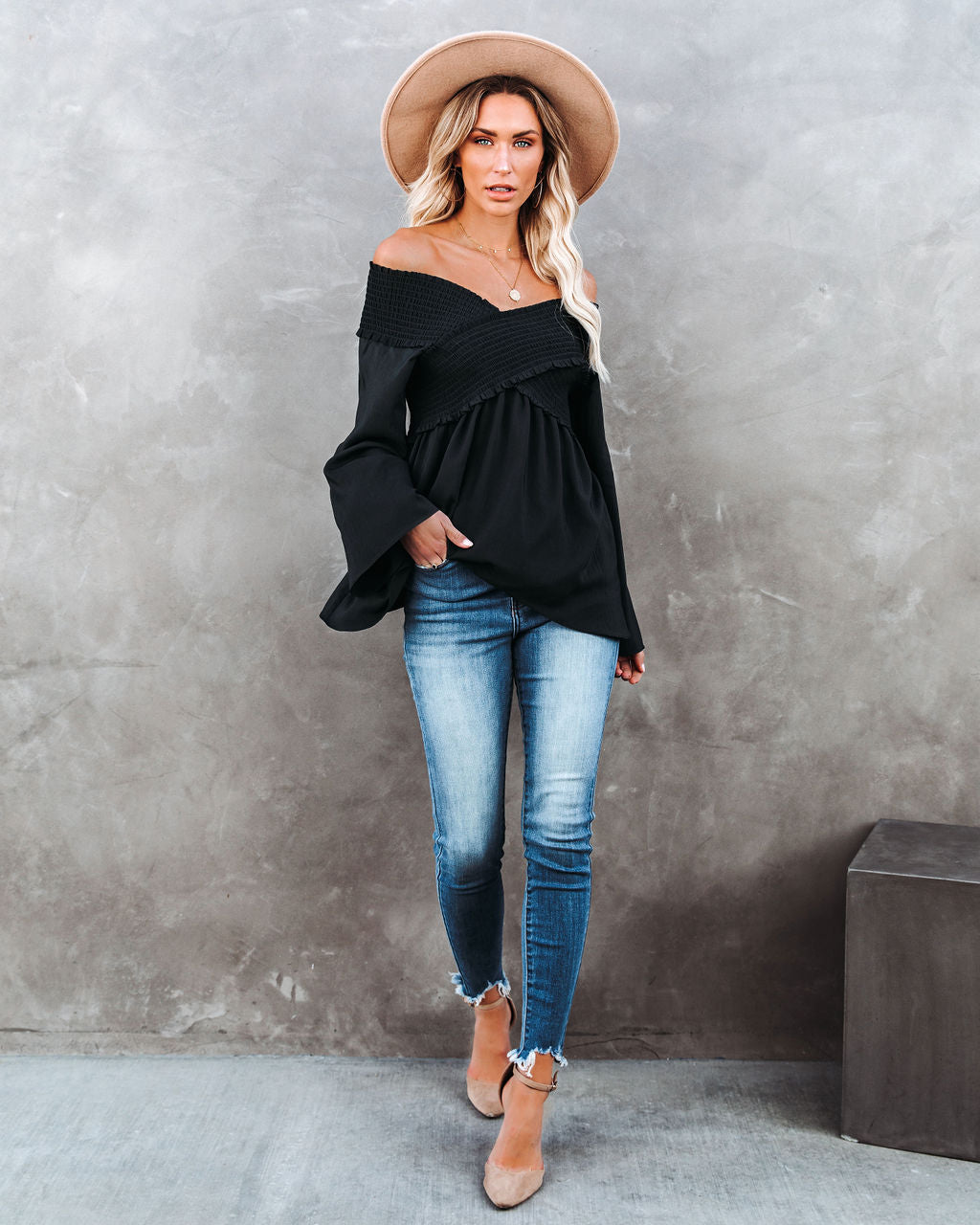 Ascension Smocked Off The Shoulder Top - Deep Sea InsStreet