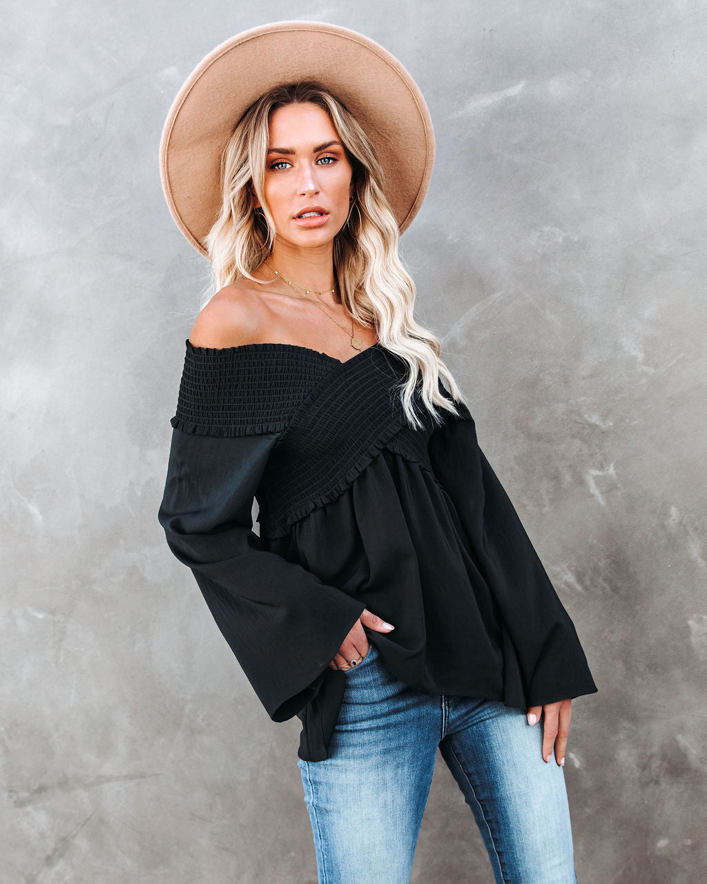 Ascension Smocked Off The Shoulder Top - Deep Sea InsStreet