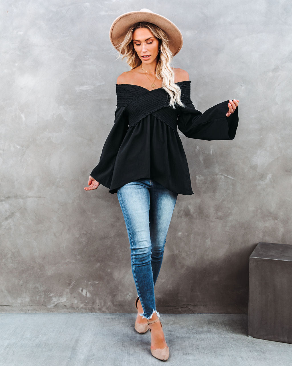 Ascension Smocked Off The Shoulder Top - Deep Sea InsStreet