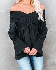 Ascension Smocked Off The Shoulder Top - Deep Sea InsStreet