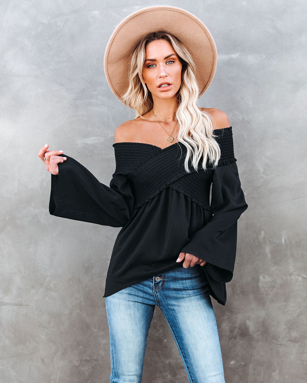 Ascension Smocked Off The Shoulder Top - Deep Sea InsStreet