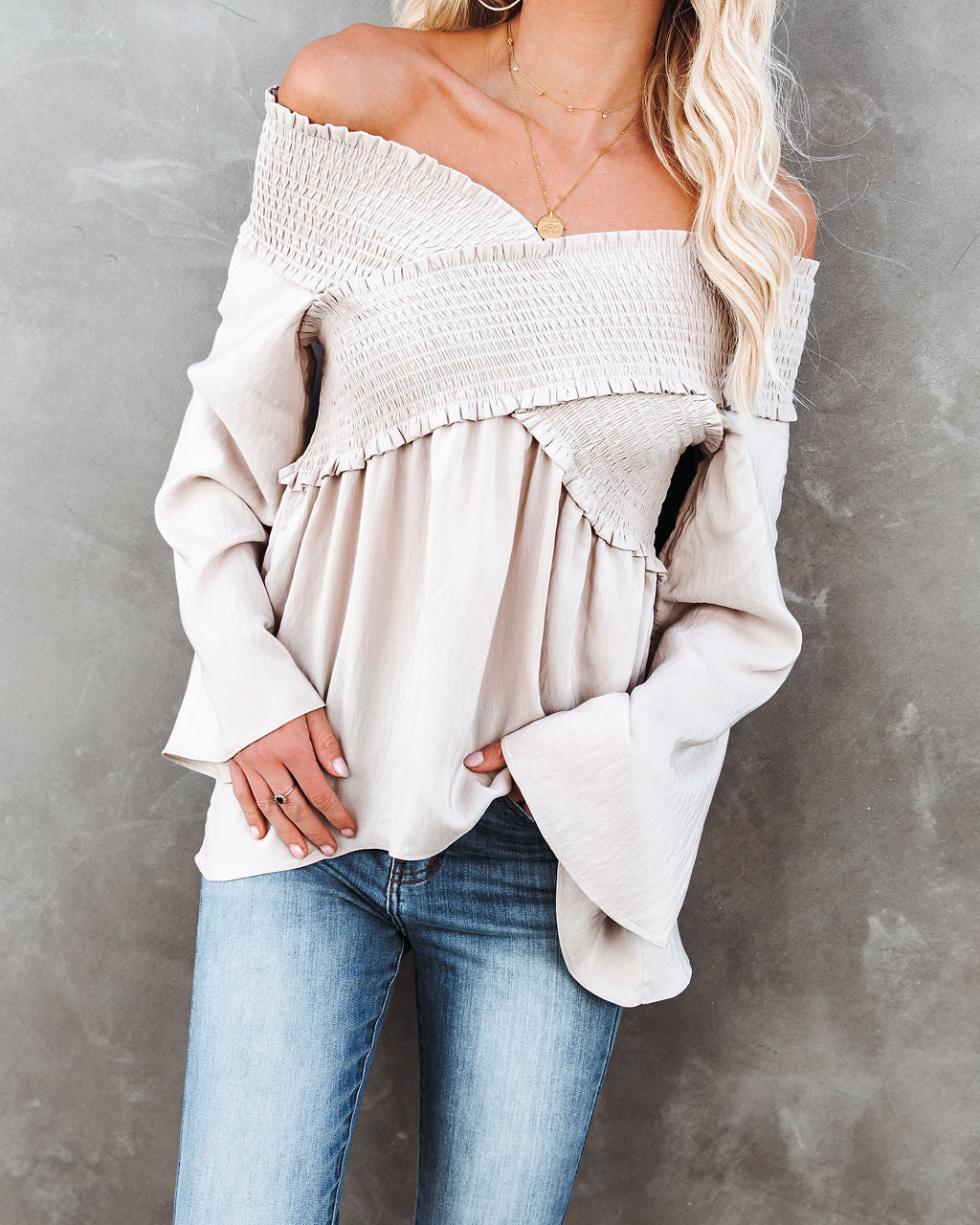 Ascension Smocked Off The Shoulder Top - Natural InsStreet