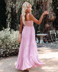 At Sea Cotton Blend Smocked Maxi Dress - Pink InsStreet