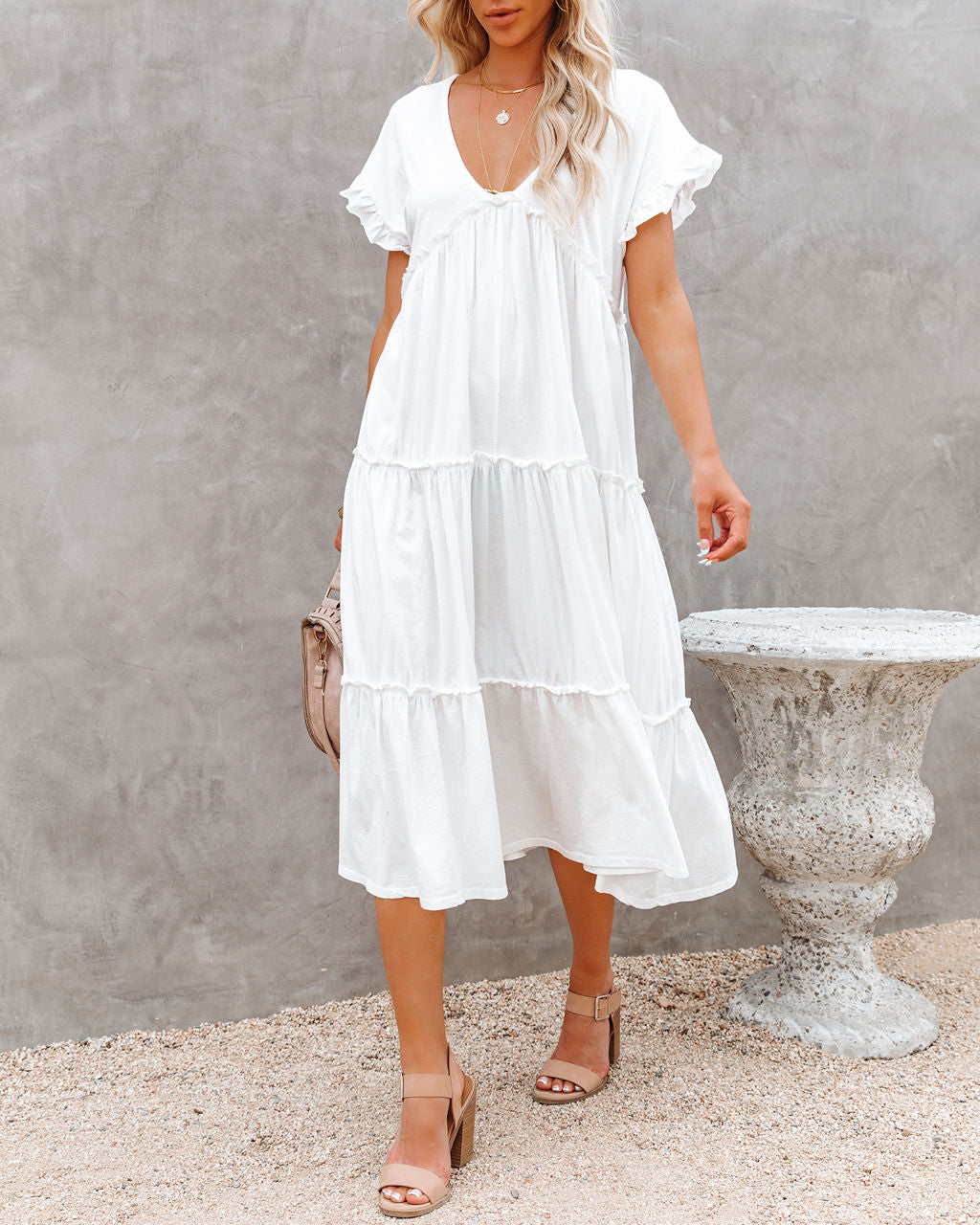 Avalon Cotton Ruffle Tiered Midi Dress - White InsStreet