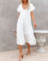 Avalon Cotton Ruffle Tiered Midi Dress - White InsStreet