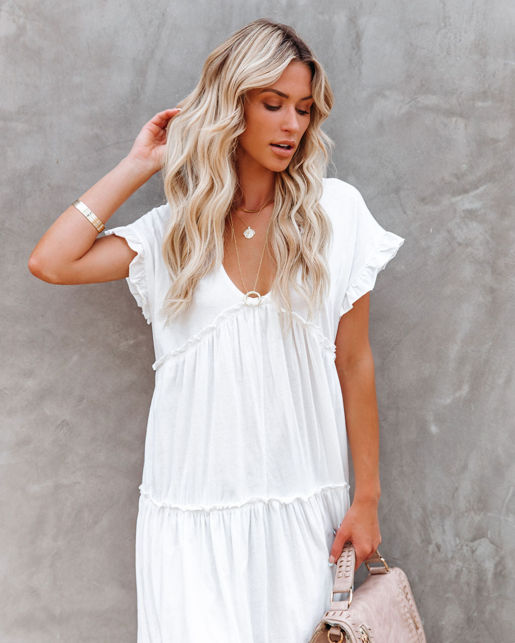 Avalon Cotton Ruffle Tiered Midi Dress - White InsStreet