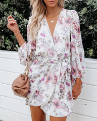 Avant Floral Balloon Sleeve Chiffon Wrap Dress InsStreet