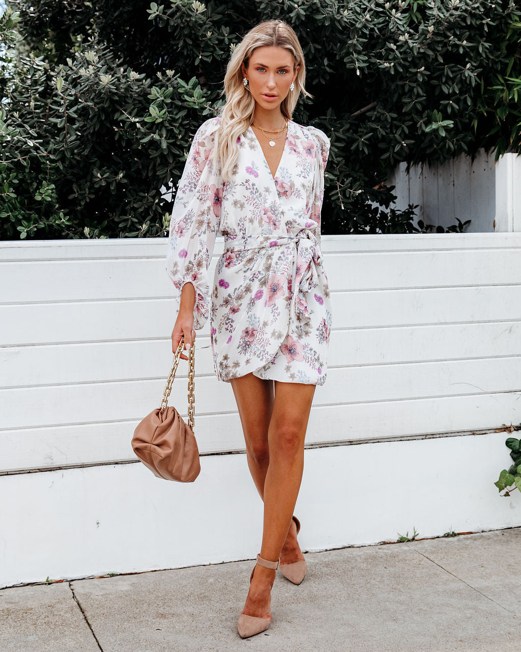 Avant Floral Balloon Sleeve Chiffon Wrap Dress InsStreet