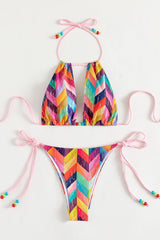 Multicolored Chevron Halter Neck Bikini Set Ins Street