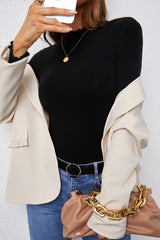 Mock Neck Lettuce Hem Long Sleeve Tee Ins Street